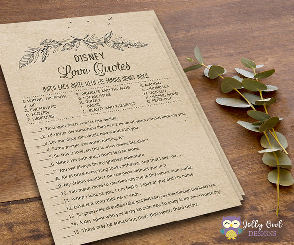 Rustic Themed Bridal Shower Game Disney Love Quotes Jolly Owl Designs