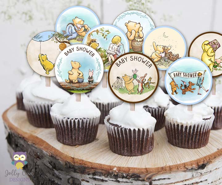 Winnie The Pooh Cupcake Toppers - Party Circles for Baby Shower – Jolly