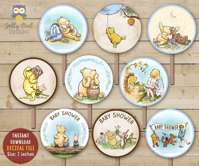 Winnie The Pooh Cupcake Toppers - Party Circles for Baby Shower – Jolly