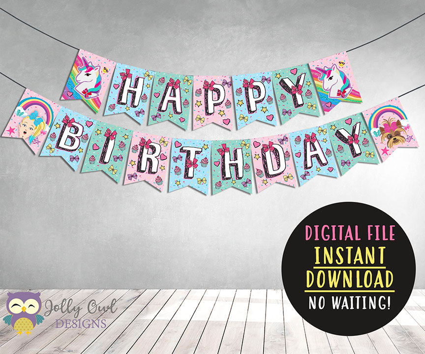 Jojo Siwa Happy Birthday Printable Banner – Jolly Owl Designs