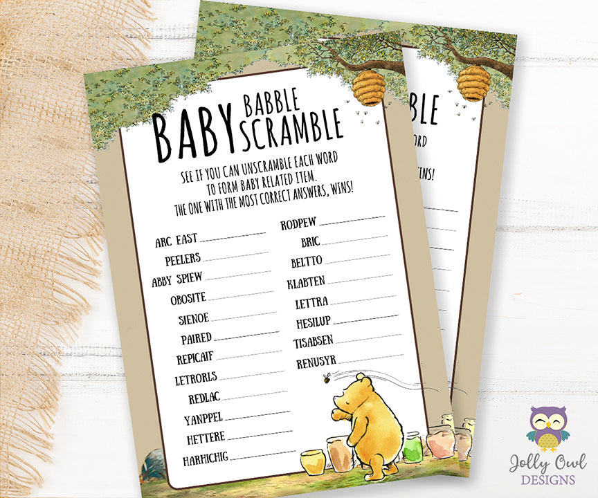 Winnie The Pooh Baby Shower Game Card - Scrambled Letters – Jolly Owl