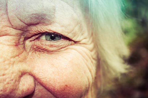 close up of an old person's eye