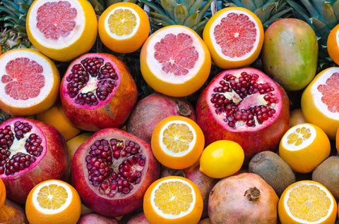 A collection of colorful fruit with lutein in them.