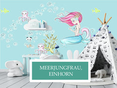 wandsticker kinderzimmer meerjungfrau einhorn bei wolga-kreativ