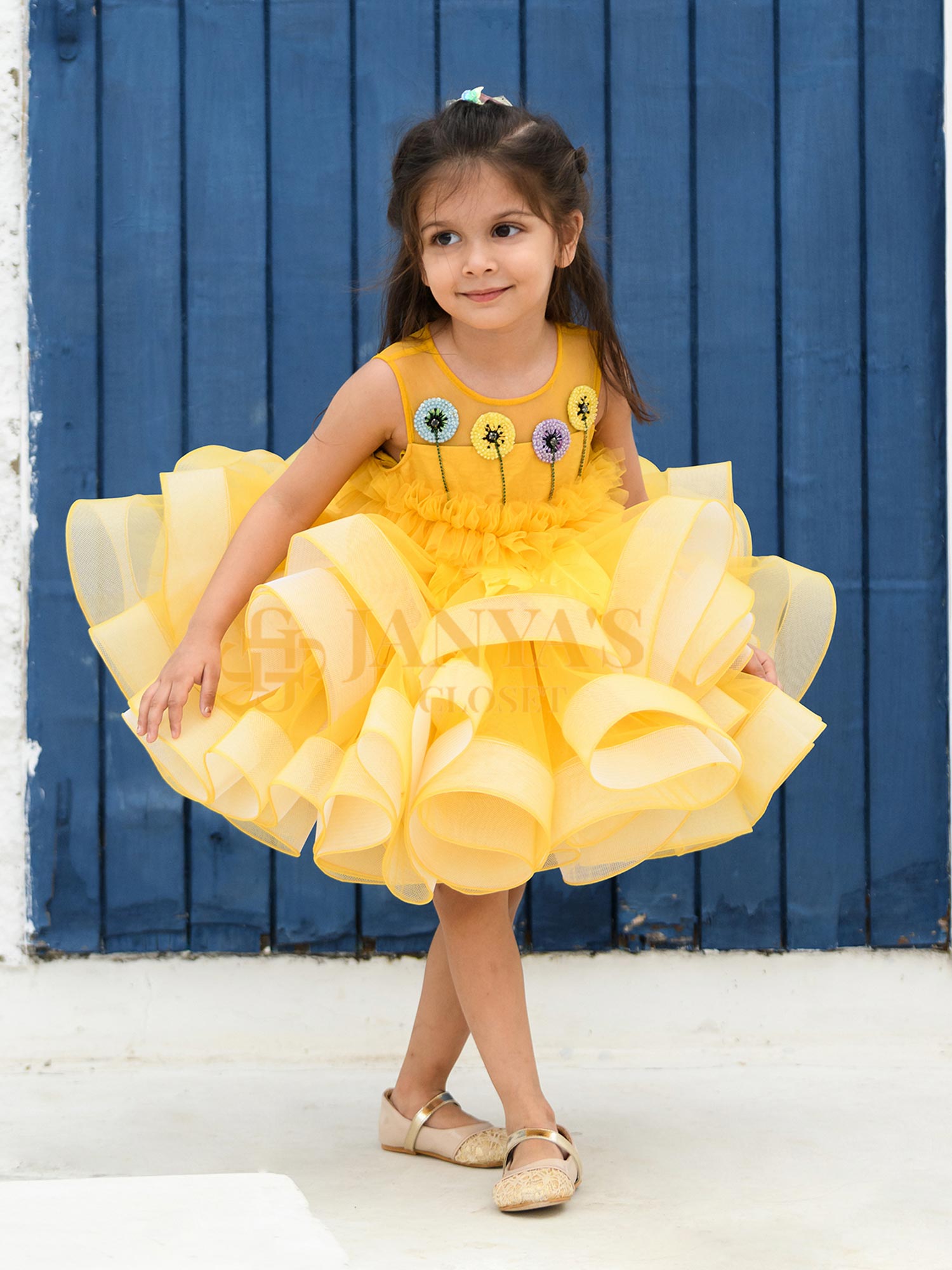 Eloise Yellow Birthady Party Dress With Hair Pin * – JANYAS CLOSET