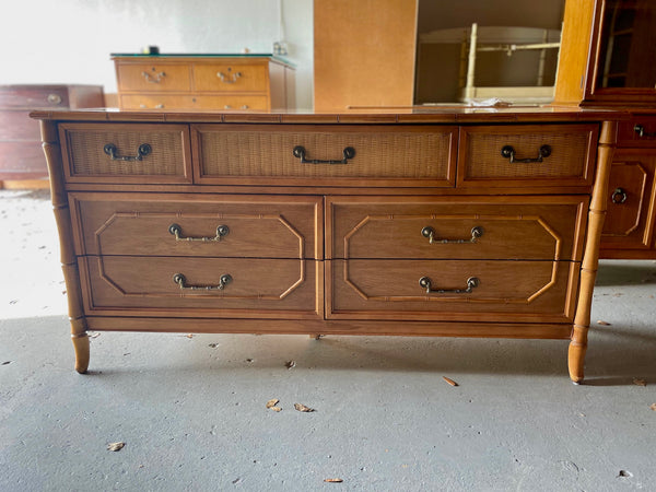 Vintage Broyhill Furniture Faux Bamboo Seven Drawer Dresser Available for Custom Lacquer!