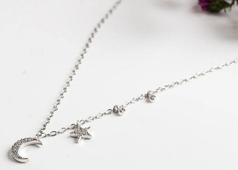 Star & Moon Silver Necklace