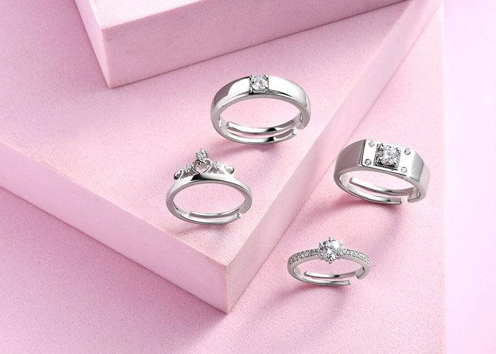 Adjustable couple rings in 925 sterling silver