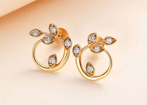 Buy natural diamond flower design gold earrings for her