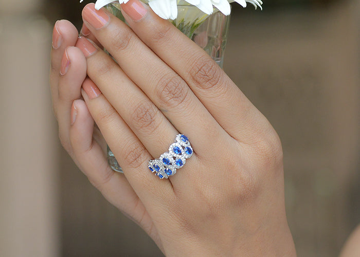 Sapphire Party Cocktail Silver Ring