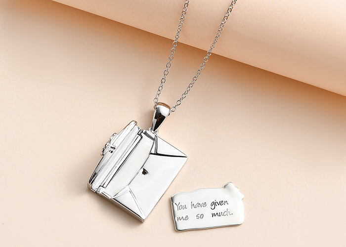 Envelope Engrave Pure 925 Silver Necklace For Women