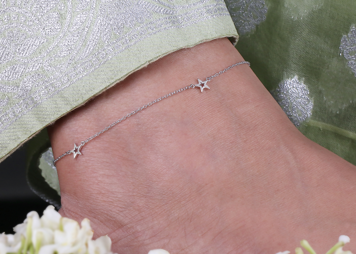 Pure 925 silver star anklet for women