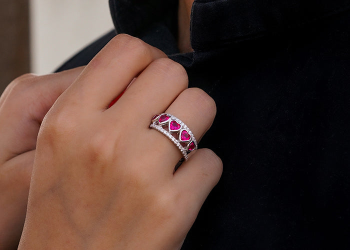 Heart shape lab created ruby band ring