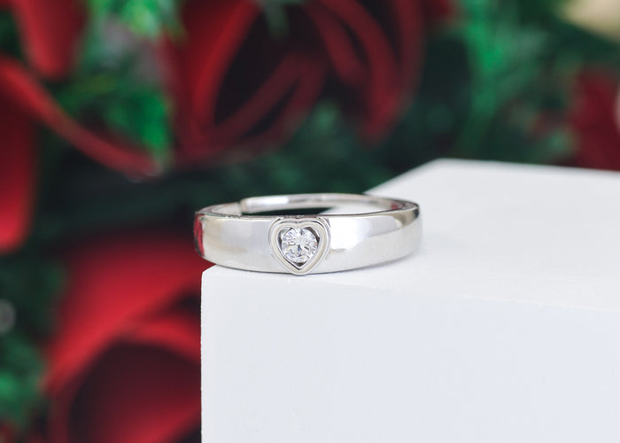 0.2 Carat Heart Single Stone Adjustable Silver Ring For Women