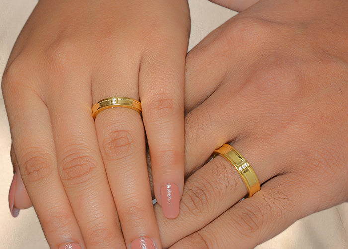 Gold plated American diamond couple ring