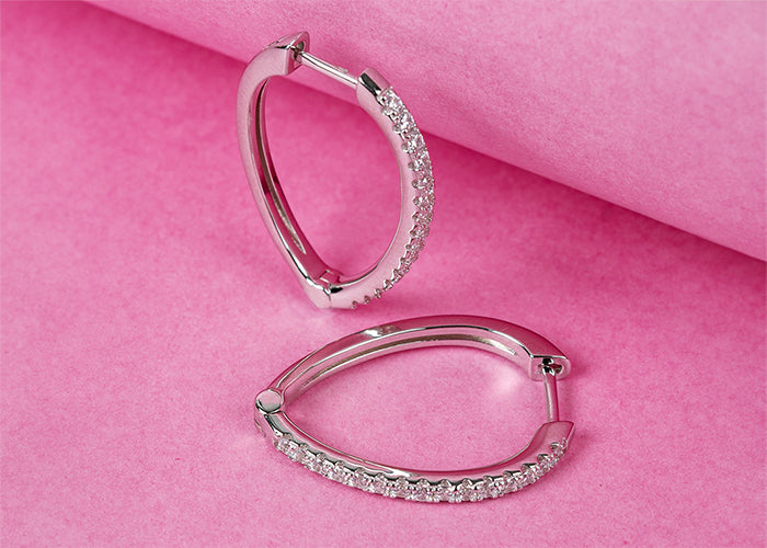 V Shaped Hoop Bali Earrings In 925 Silver