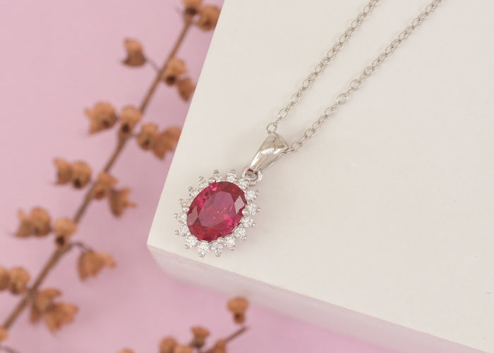 Pure silver necklaces with ruby ​​pendant for women online.