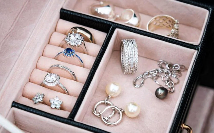 Silver jewellery in box