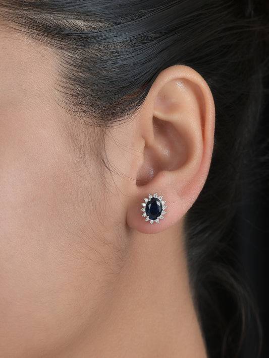 1.00 Carat (ctw) 14K White Gold Round Cut Black Sapphire Ladies Solitaire Stud  Earrings 1 CT