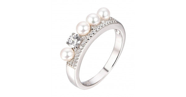 Pearl And Solitaire Band Ring In 925 Sterling Silver