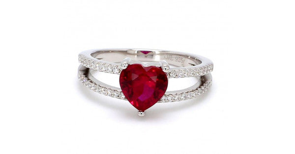 Red Ruby Heart Ring in 925 Silver