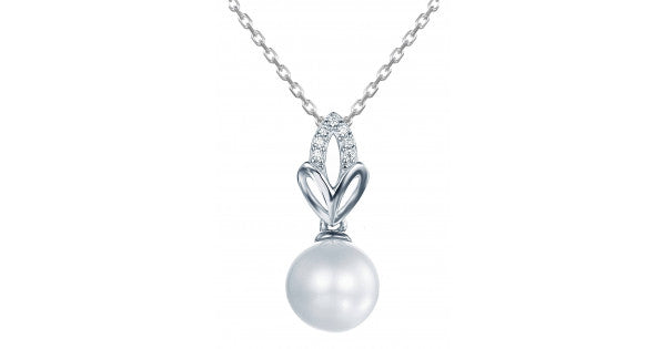 Three Leaf Design Pearl Pendant In 925 Sterling Silver