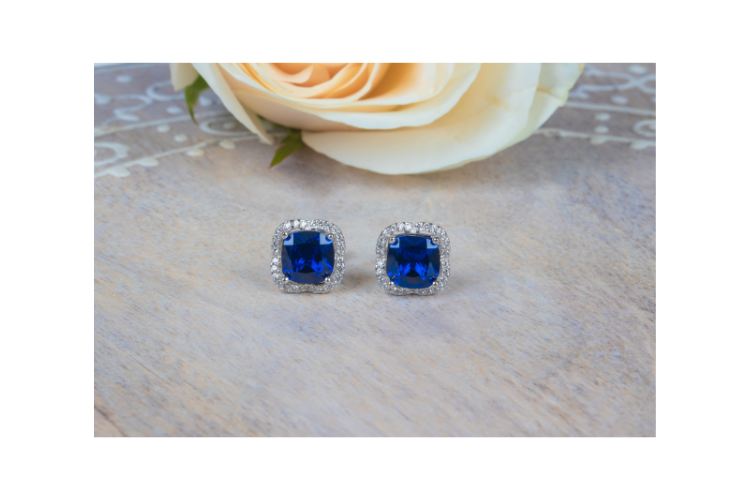 Stud earrings for women in blue sapphire