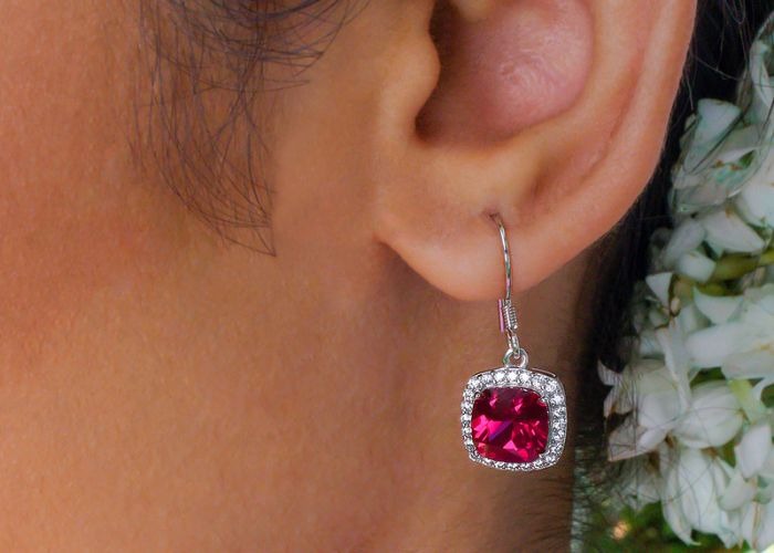 Pure Silver Ruby Earrings for women online. Ruby birthstone of july
