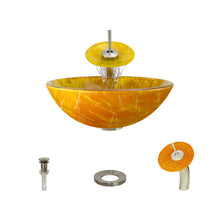 Load image into Gallery viewer, Polaris P506 Round Orange/Gold Hand Painted Bathroom Vessel Sink and Waterfall Faucet Ensemble