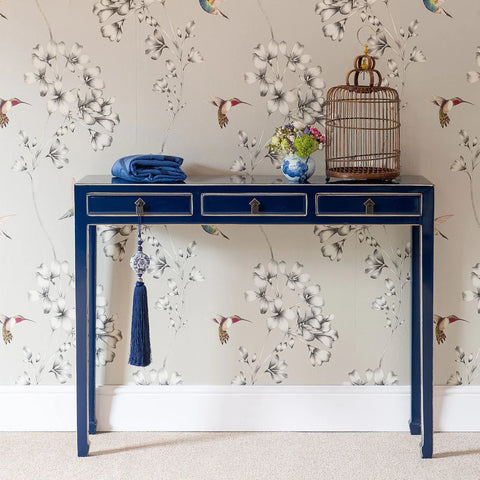 slim indigo console table