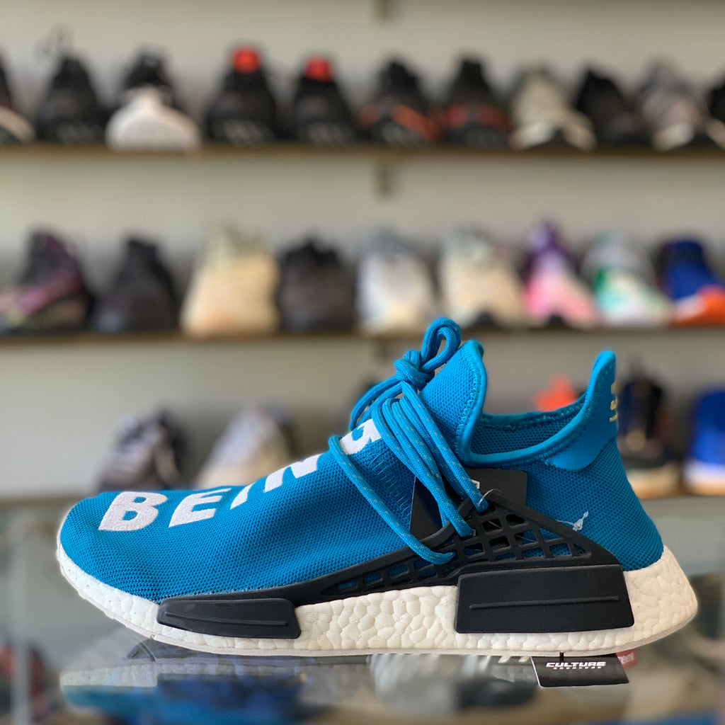 blue human race shoes