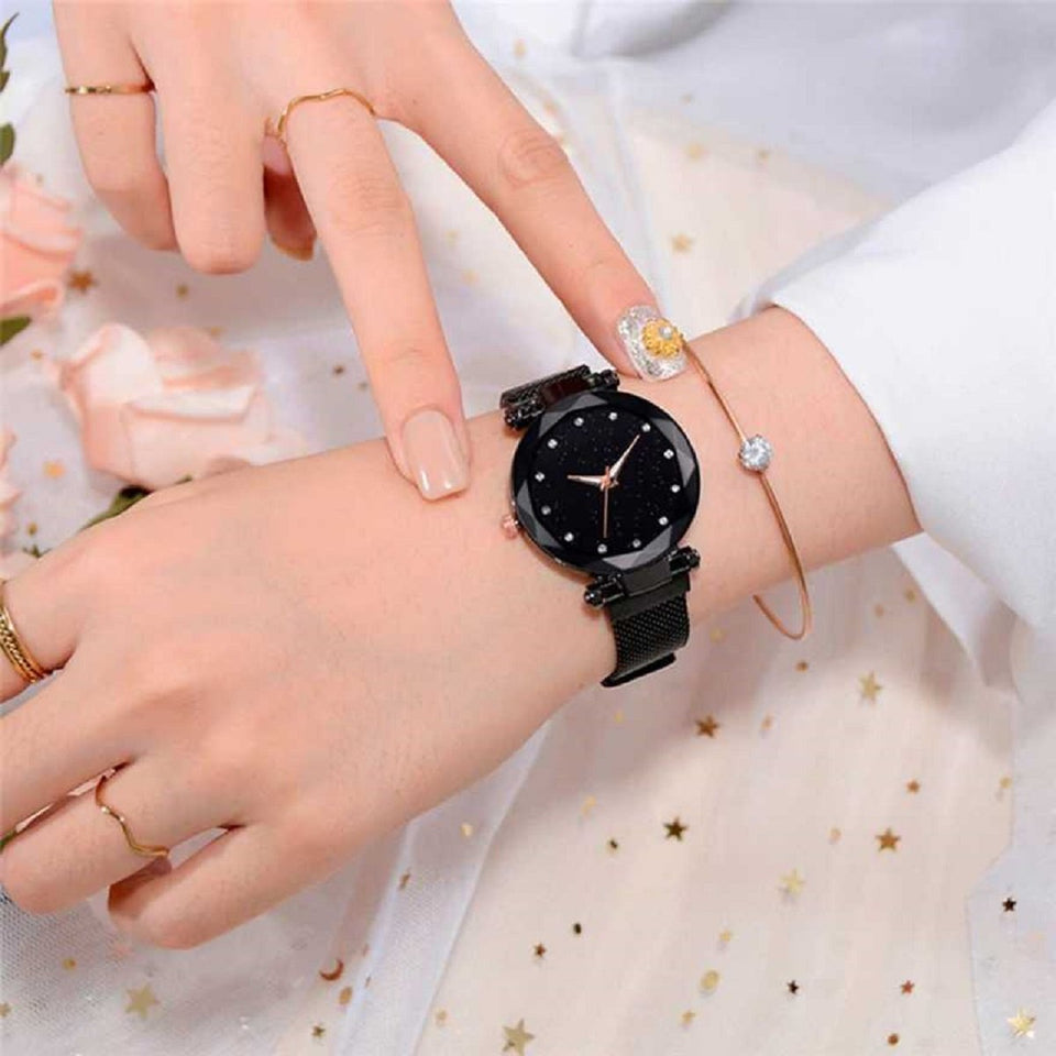 Trending Ladies Watch Luxury Magnet Stainless Steel Mesh Band Starry Sky Women Rhinestone Diamond Bracelet Watches For Gift