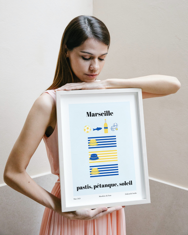 Affiche Marseille, pastis pétanque et soleil, cadeau original
