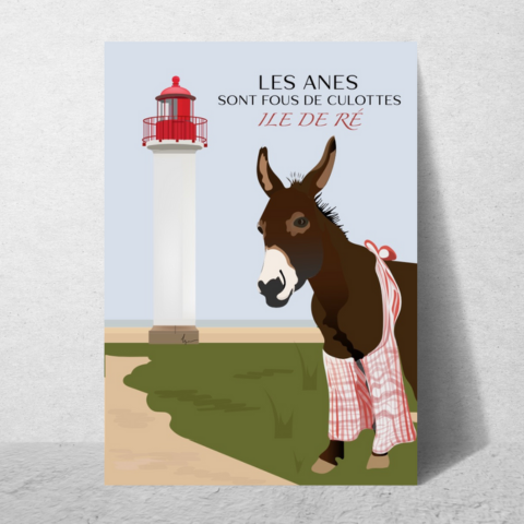 Affiche Île de Ré, anes culottés, cadeau de vacances