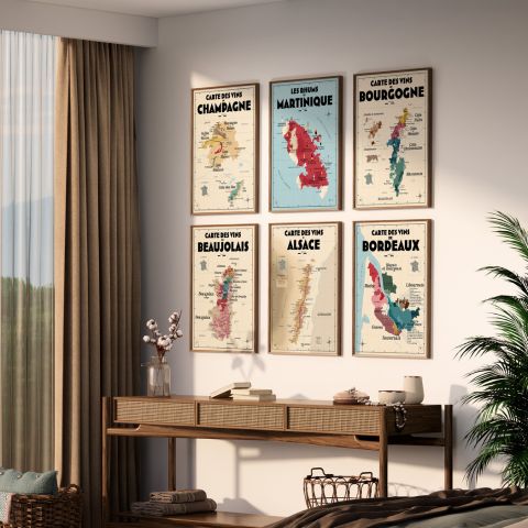 Affiches des régions viticoles de France, idée cadeau originale homme