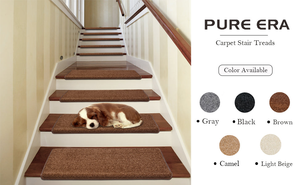 Non-slip Tape Free Bullnose Carpet Stair Treads Pet Friendly Peel and Stick - Pure Era