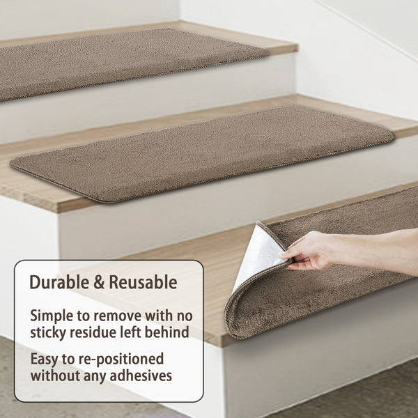 Pure Era Bullnose Carpet Stair Treads Pet Friendly Tape Free Non-slip Peel and Stick Stair Rugs
