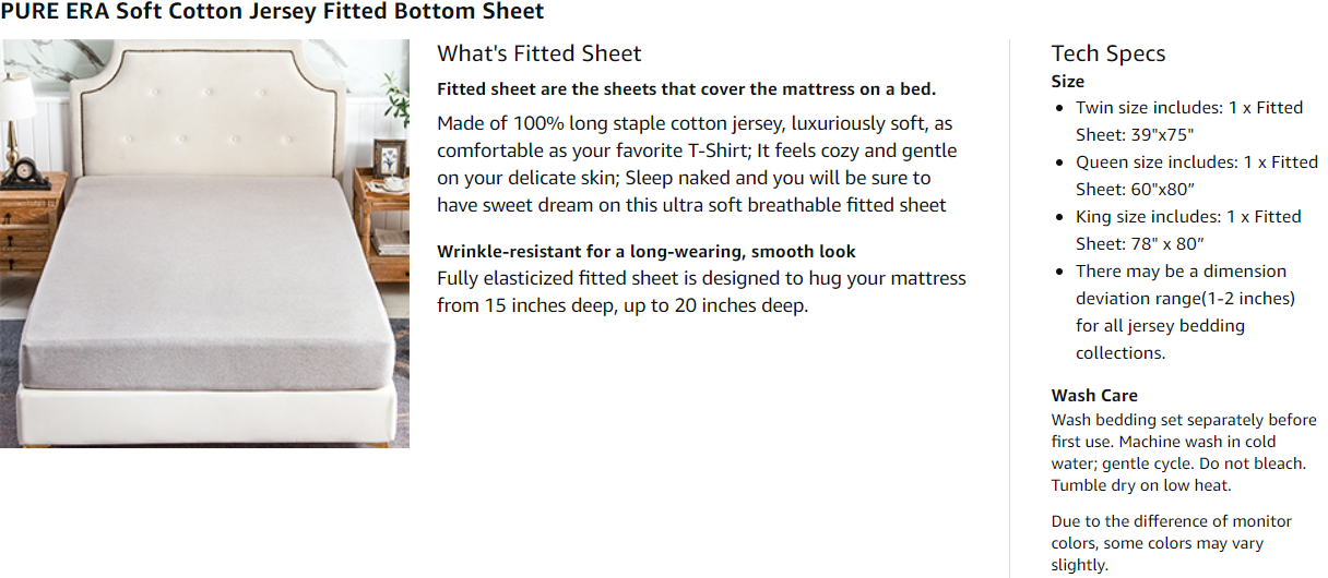 Pure Era - 100% T-shirt Cotton Jersey Fitted Bottom Sheet - Heathered Beige