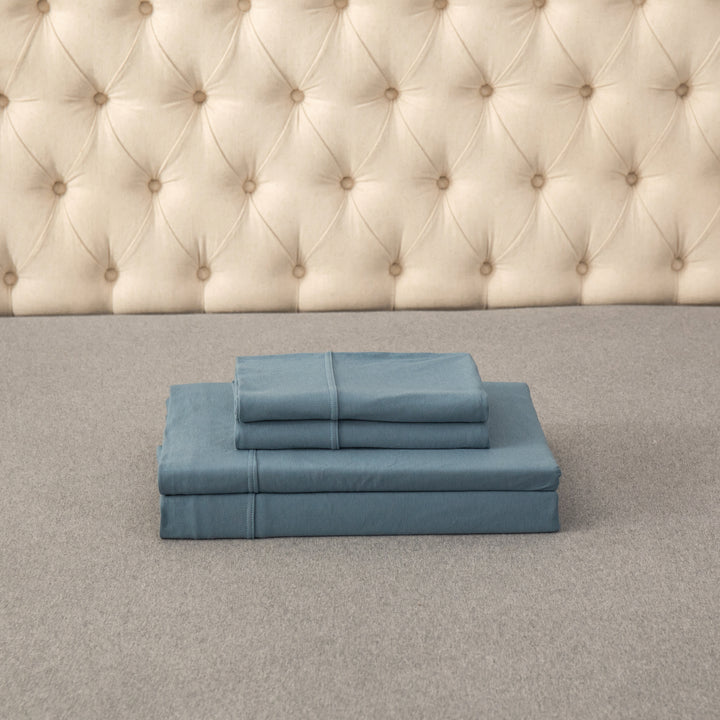 Pure Era 100% Jersey Cotton 4pc Bed Sheet Set Fits Mattress Up to 20 inch Extra Deep Pocket Light Blue King Size