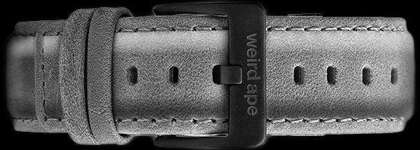 A grey suede leather strap for a mechanical watch.
