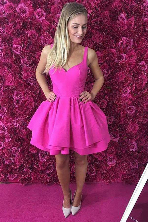 A-Line Hot Pink Sweetheart Short Prom Dress, Homecoming Dress chh0155 ...