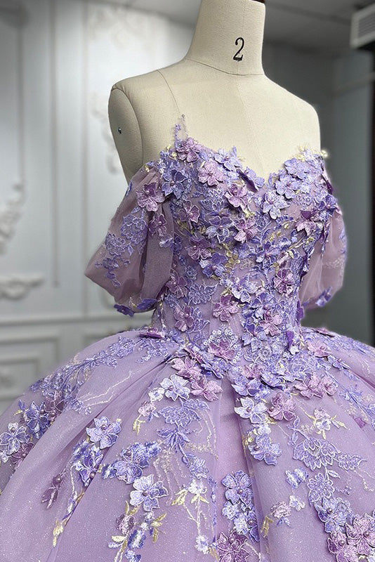 Purple Off The Shoulder Ball Gown Prom Dress, Princess Quinceanera Dre ...