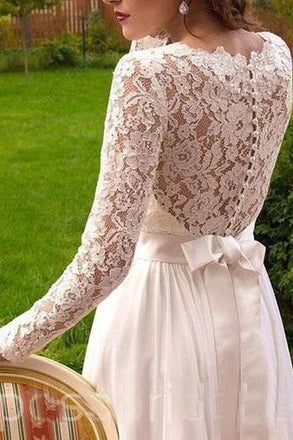 A Line Chiffon Beach Wedding Dress with Lace, Long Flowy Bridal Dress –  cherishgirls