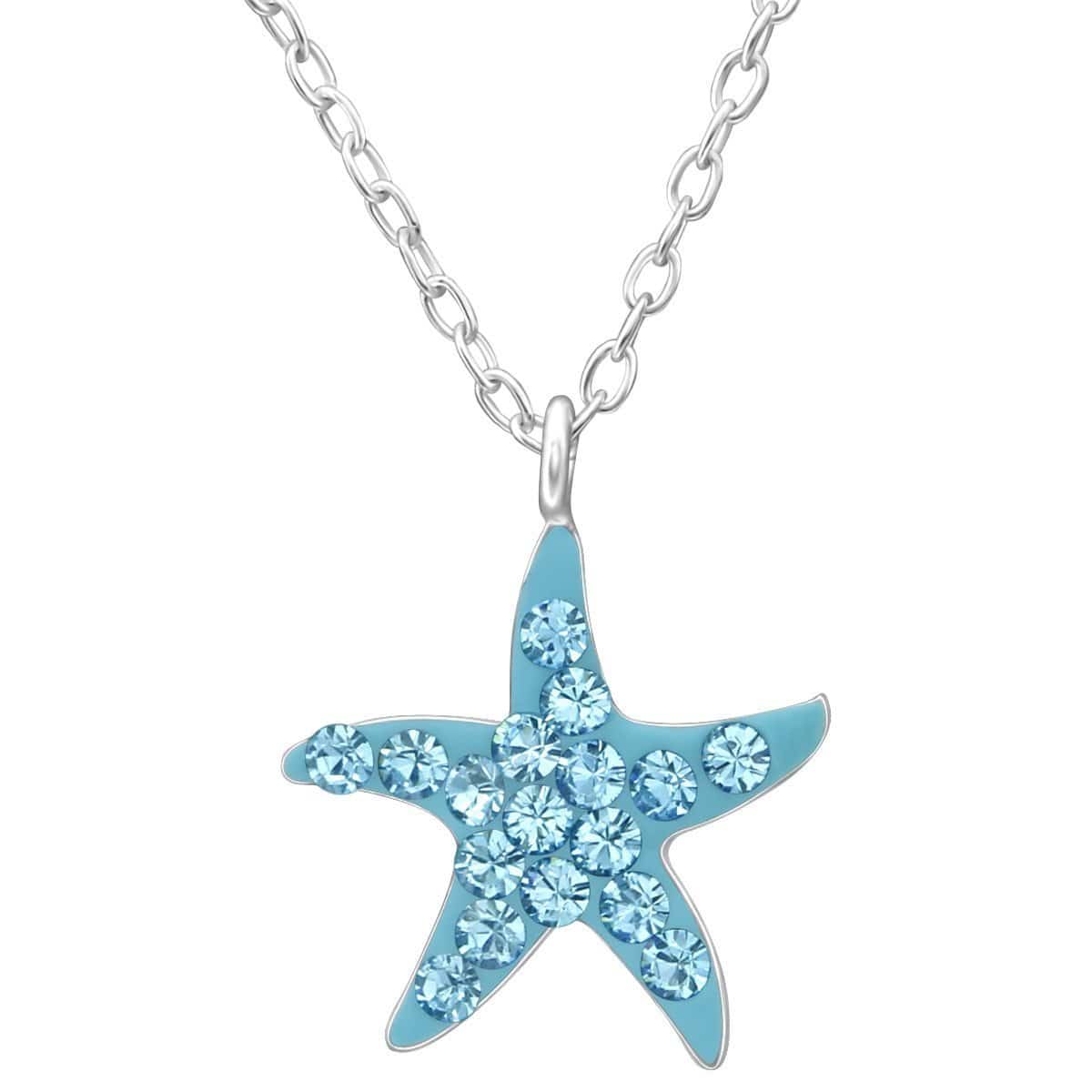 Kid's Sterling Silver Starfish Necklace Made With Swarovski Crystals