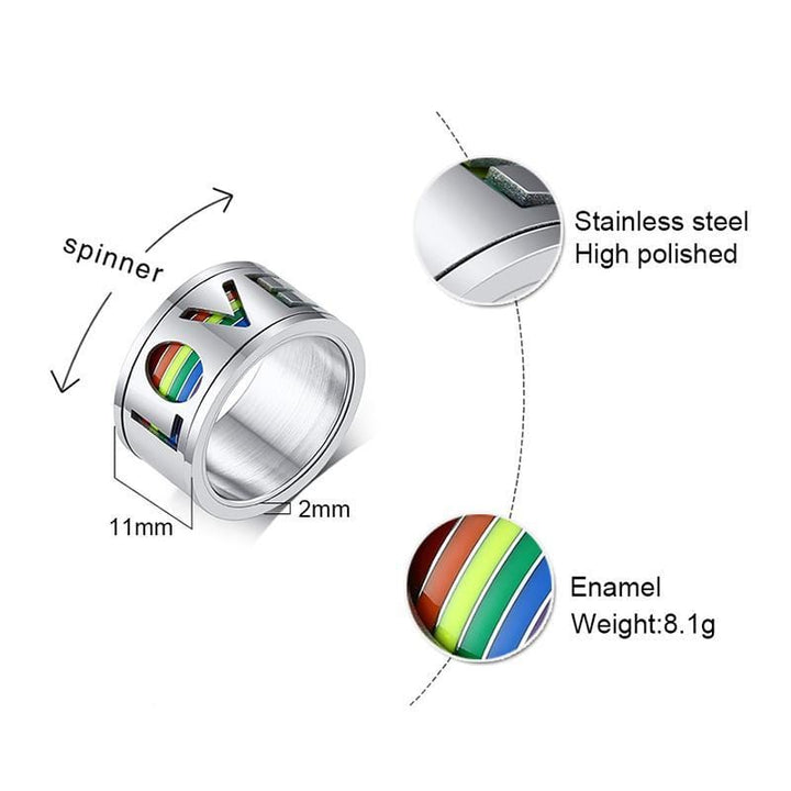 Stainless Steel Rainbow Spinner Ring