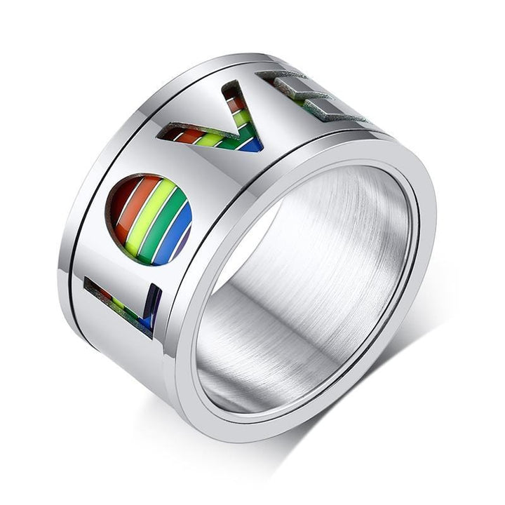 Stainless Steel Rainbow Spinner Ring