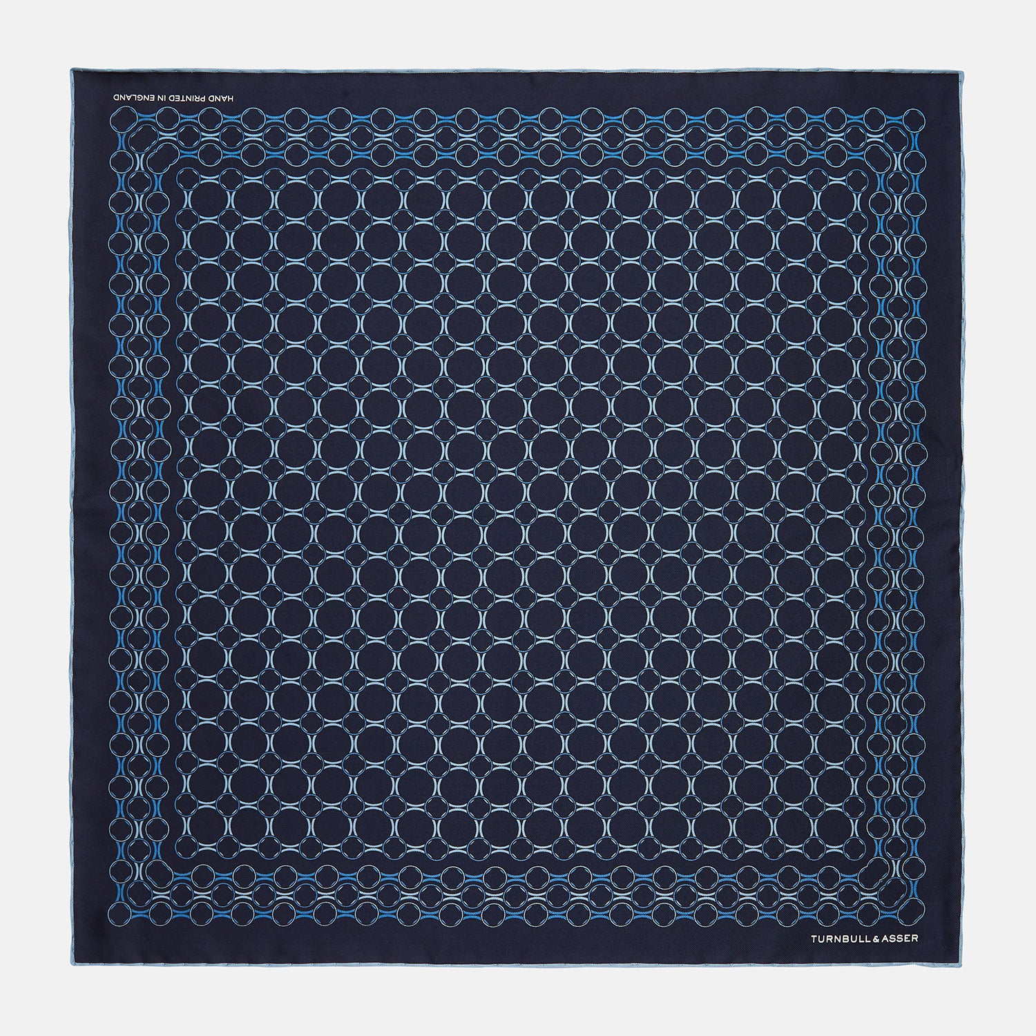 Navy Chain Link Print Silk Pocket Square | Turnbull & Asser