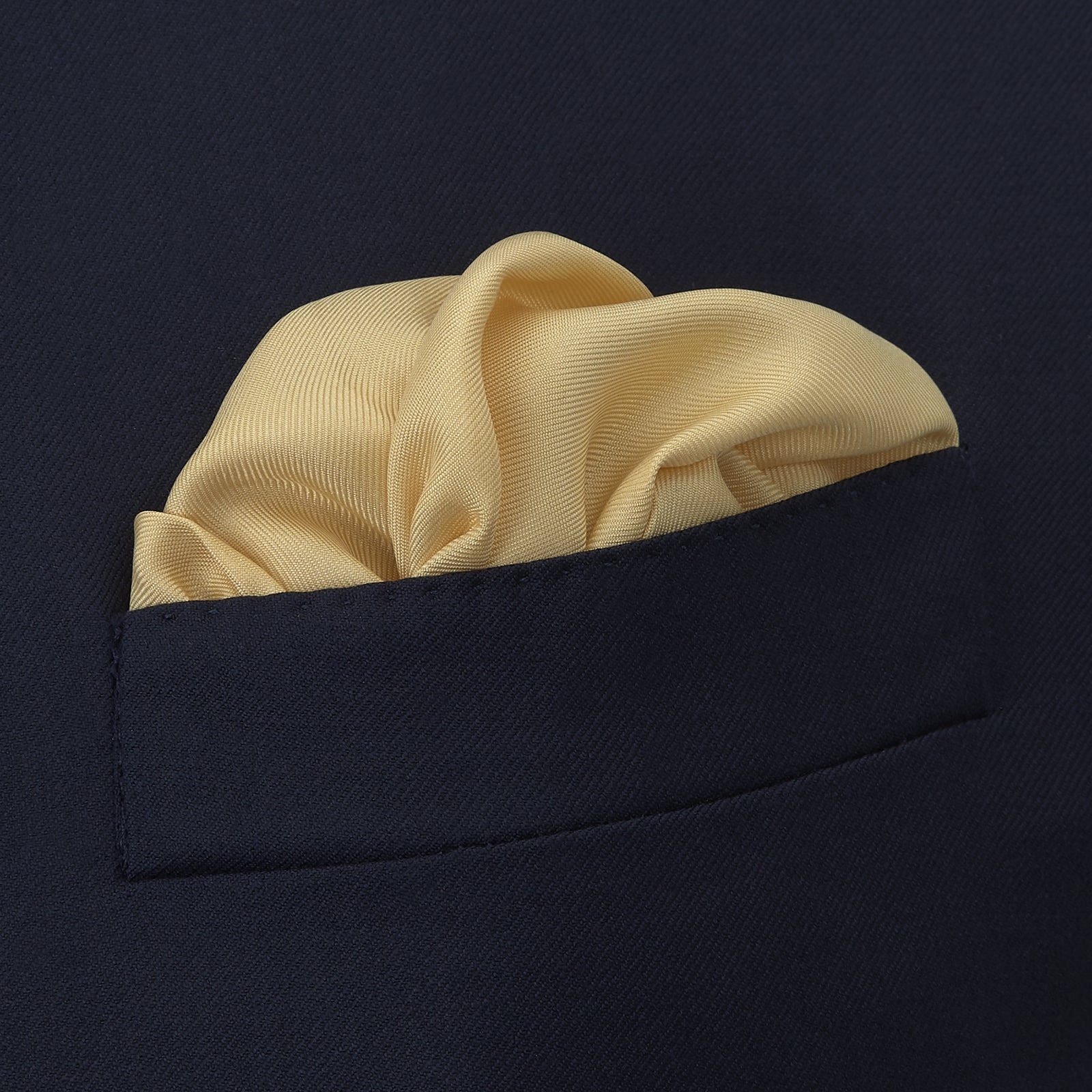 Yellow and Navy Piped Silk Pocket Square