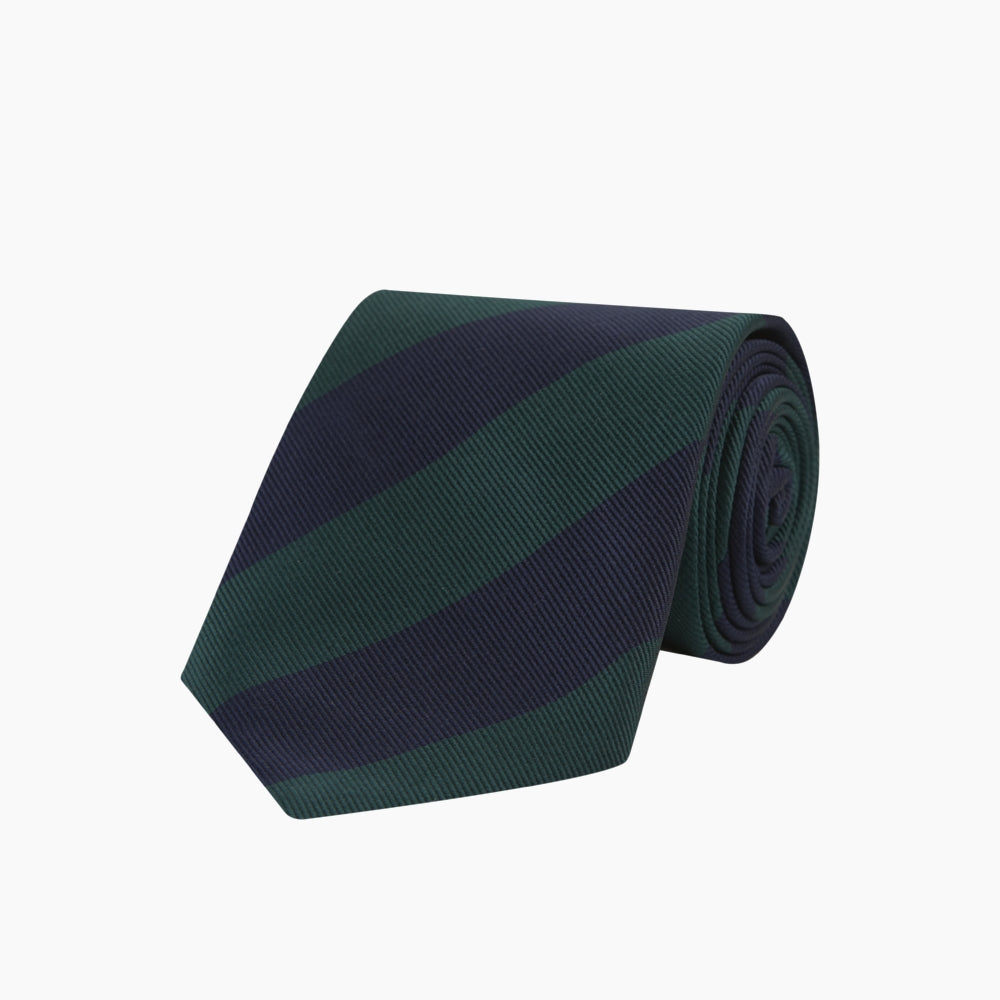 Navy and Forest Green Block Stripe Repp Silk Tie