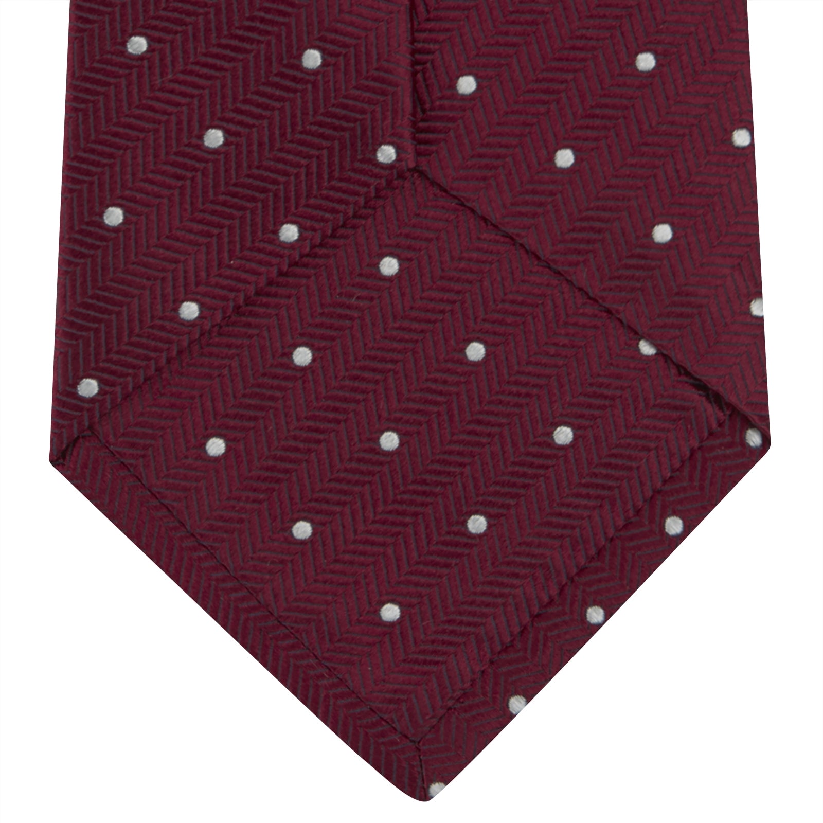 Burgundy and White Small Spot Herringbone Silk Tie